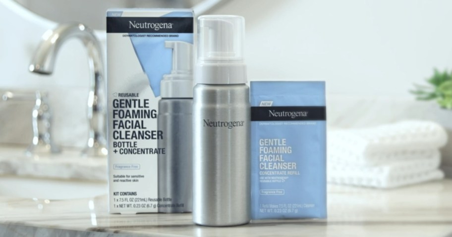 Neutrogena Gentle Foaming Facial Cleanser Bottle, box and Refill packet