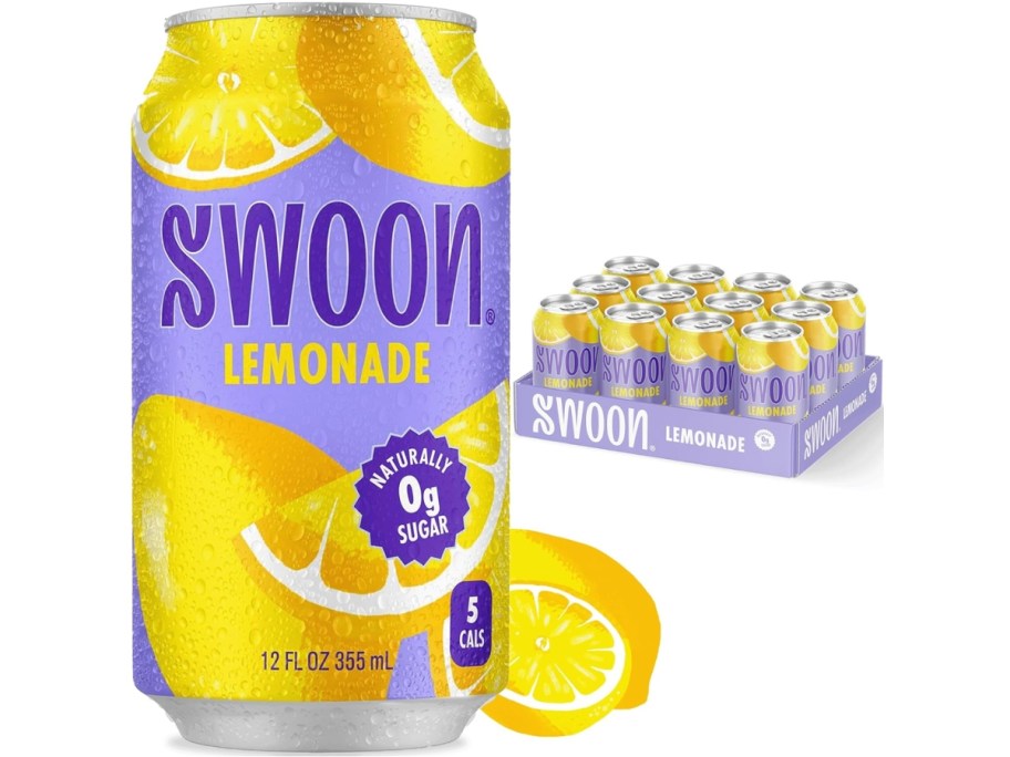 SWOON Lemonade can with a 12 pack of cans in box behind it
