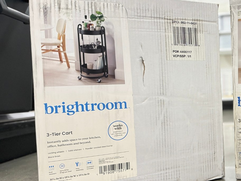 Brightroom 3-Tier Round Metal Utility Cart in box in store