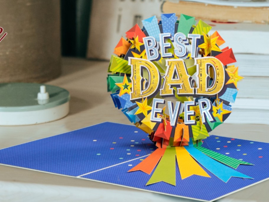 3D pop up card with an award ribbon that says "Best Dad Ever"