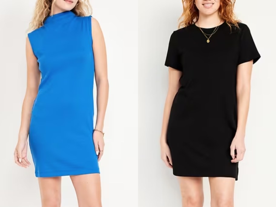 women wearing solid color sleeveless and short sleeve dresses