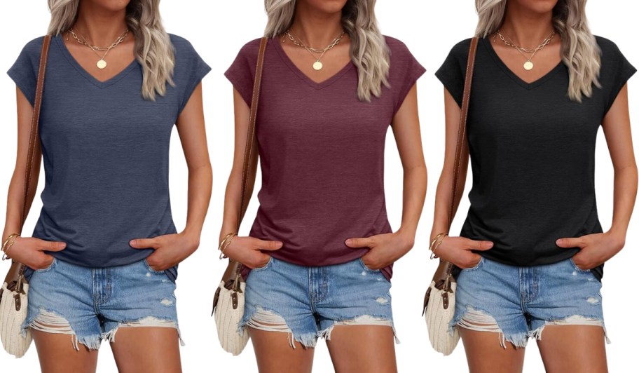 Women's Cap Sleeve V-Neck Top in 3 different colors