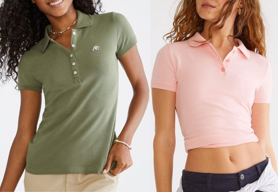 Stock images of 2 women wearing Aeropostale polo shirts