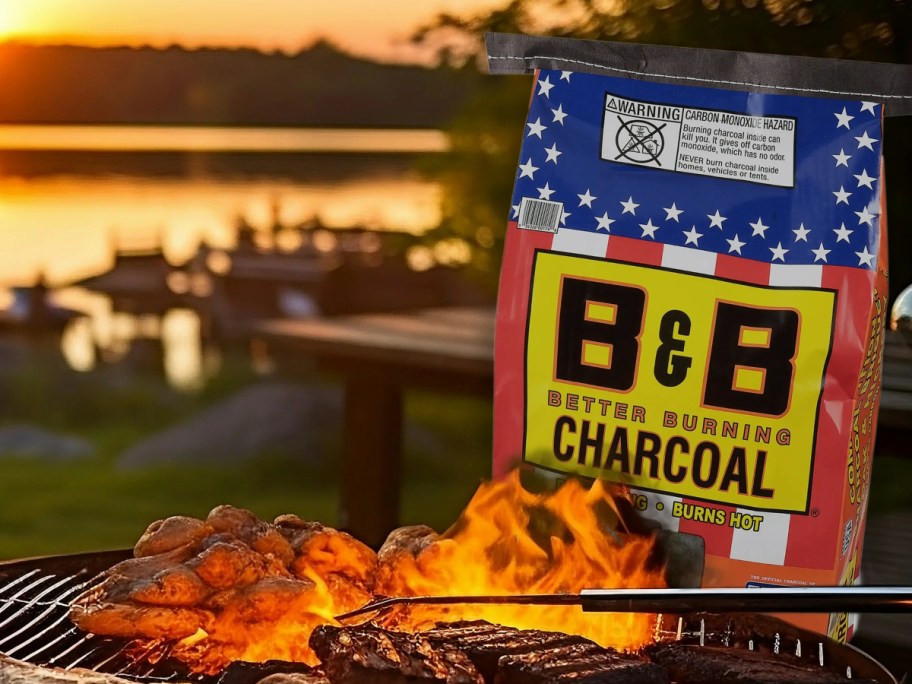 bag of charcoal next to grill