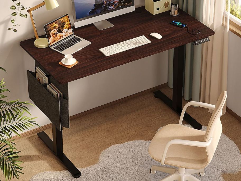 Bestier Electric Adjustable-Height Standing Desk in brown