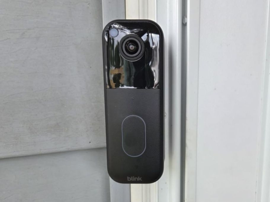A black Blink doorbell