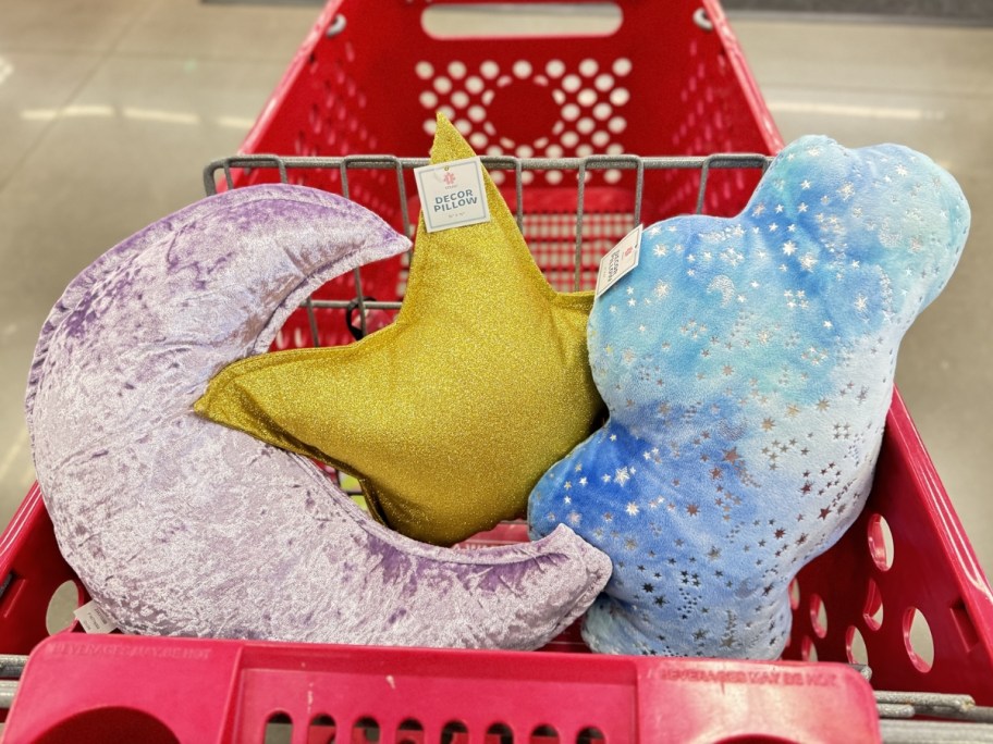 bullseye's playground moon, star, and cloud pillows in target cart