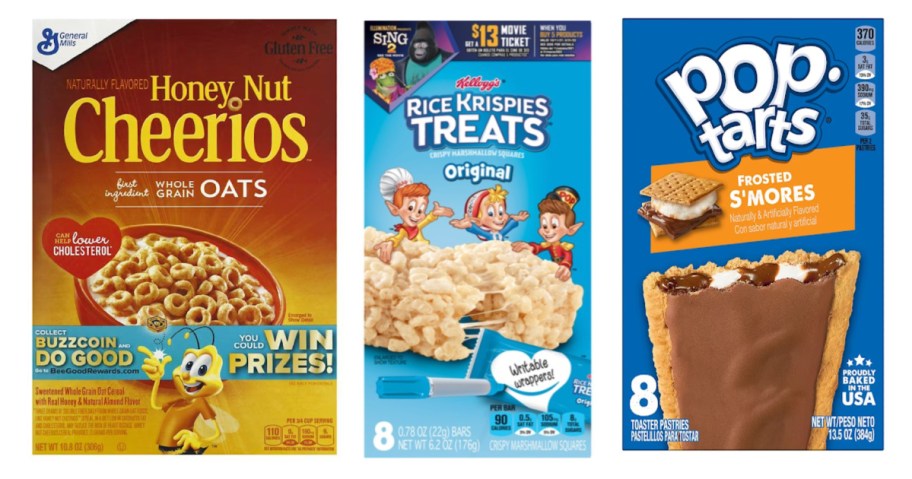 cereal, rice krispy treats and pop tarts