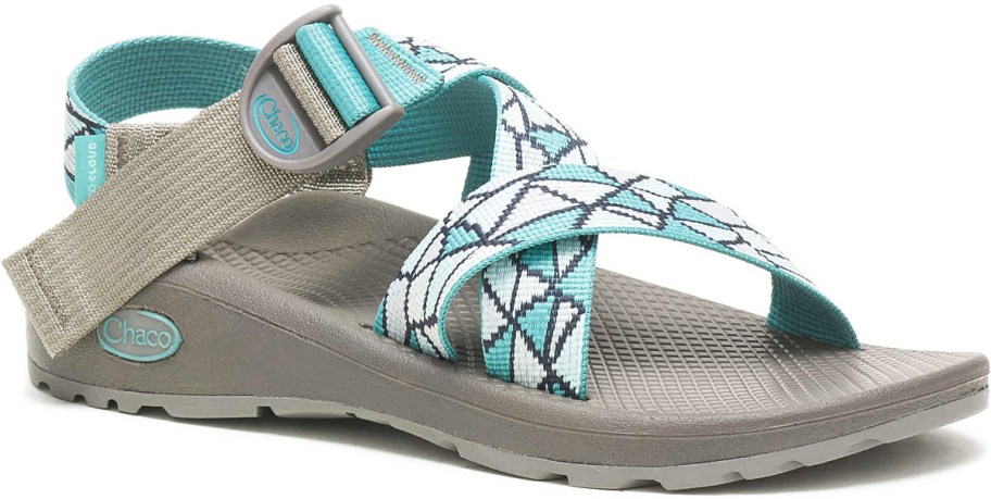 grey and blue chacos sandal