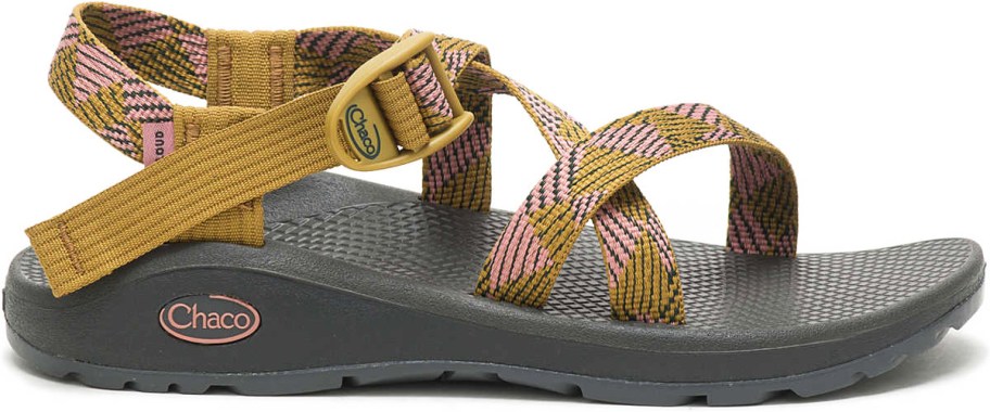 brown and pink chacos sandal