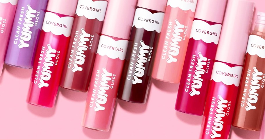 multiple tubes of covergirl lip gloss in a row