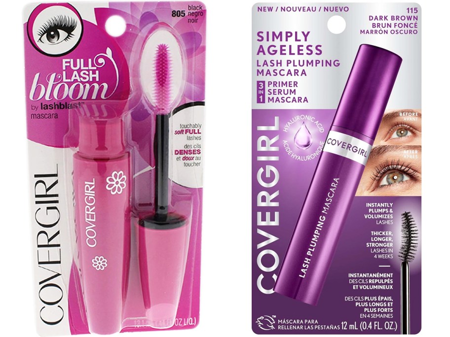 pink and purple tubes of covergirl mascaras