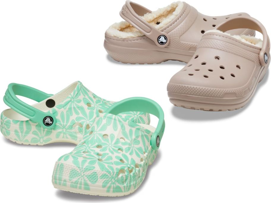 Stock images of two pairs of Crocs shoes