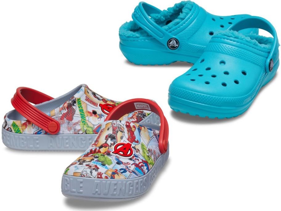 Stock images of two pairs of Crocs shoes