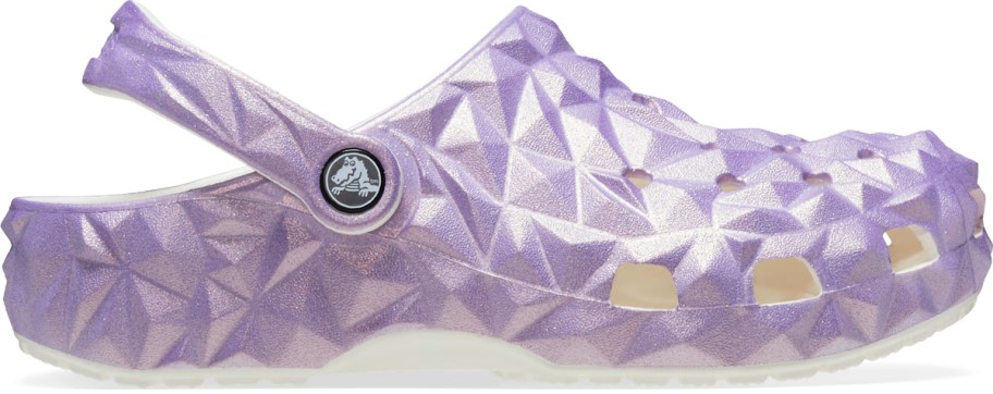 purple iridescent geometric crocs clog