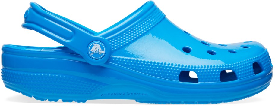 bright blue shiny crocs clog