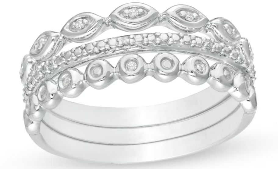 sterling silver diamond accent stack rings