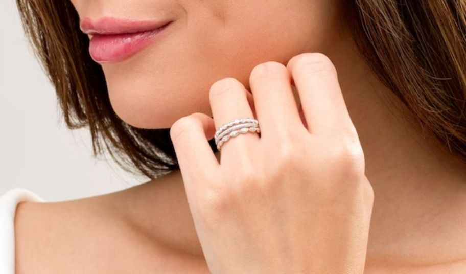 woman wearing a 3-piece stacking ring set