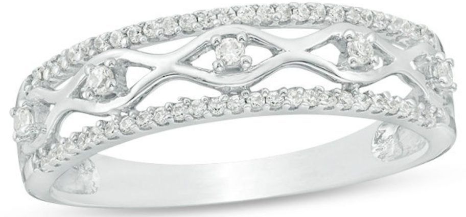 sterling silver anniversary band with diamond accents