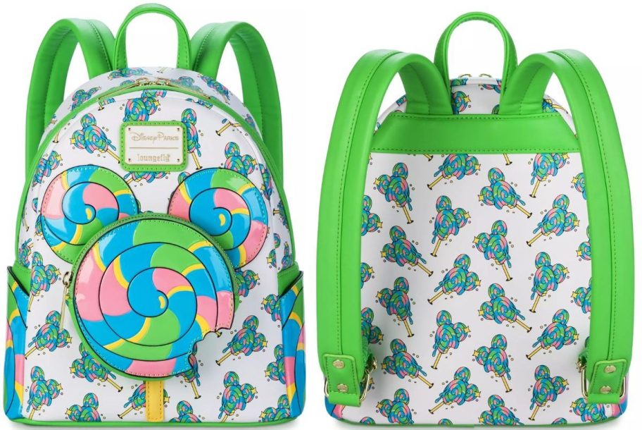 front and back views of a mickey mouse mini lollipop backpack