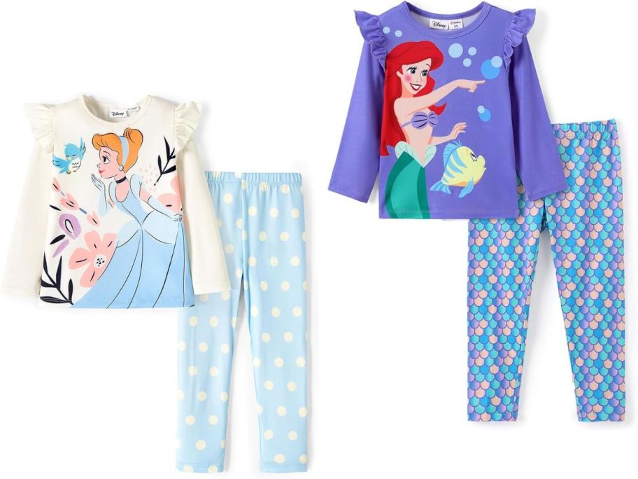 Stock images of Disney Princess Top and Pants 2-piece Outfit Sets with Cinderella and Ariel