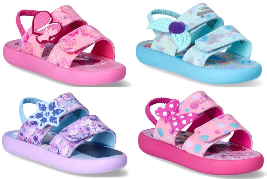 4 styles of girls disney double strap sandals