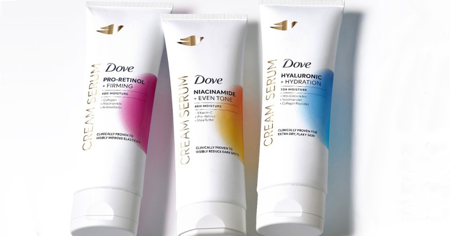 three tubes of Dove Serum Body Creams