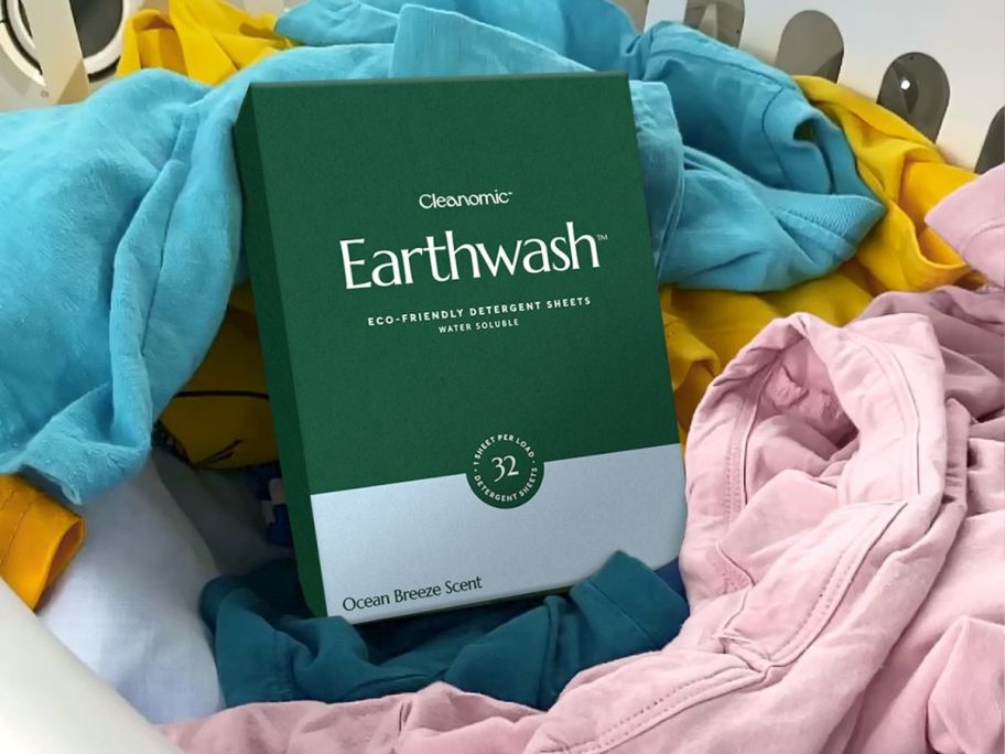 A box of Earthwash Ocean Breeze Laundry Detergent Sheets