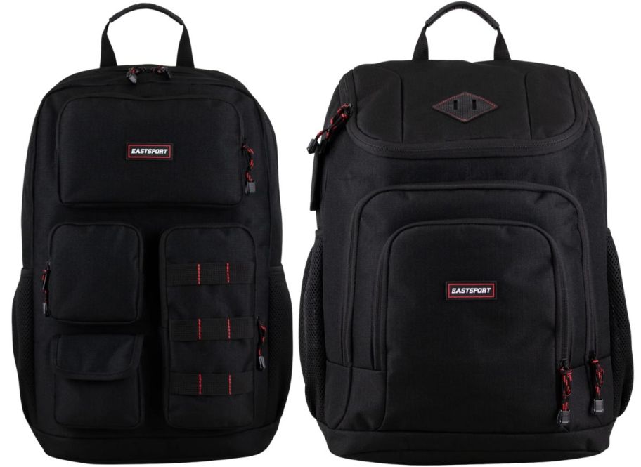 two black eastsport backpacks on a white background