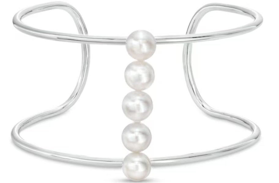 Freshwater Cultured Pearl Five Stone Linear Cuff on a white background