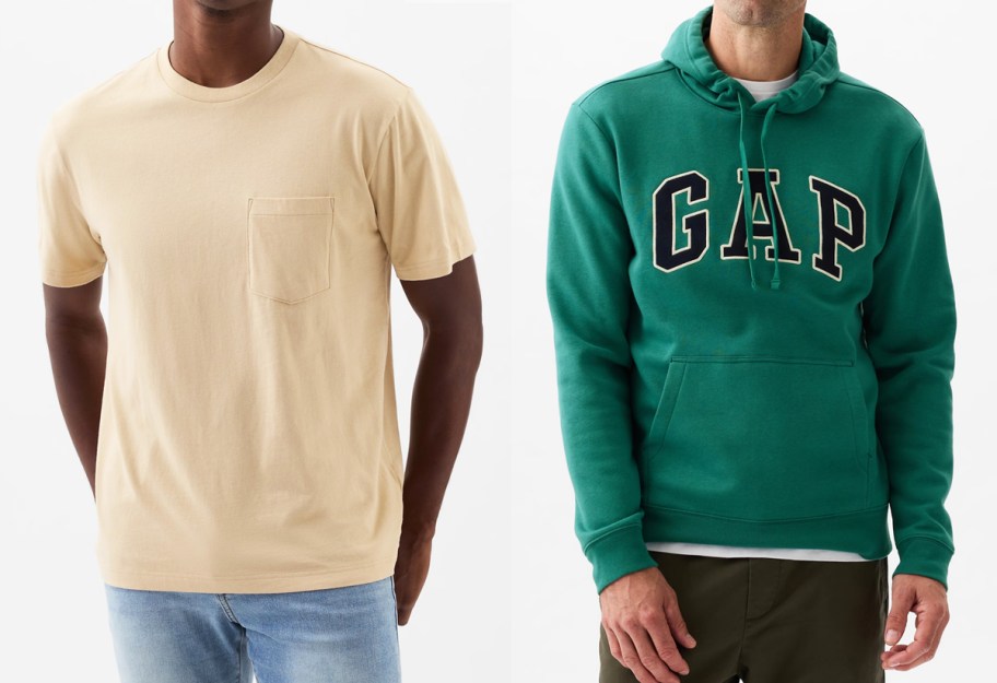 man in yellow t-shirt and man in green hoodie