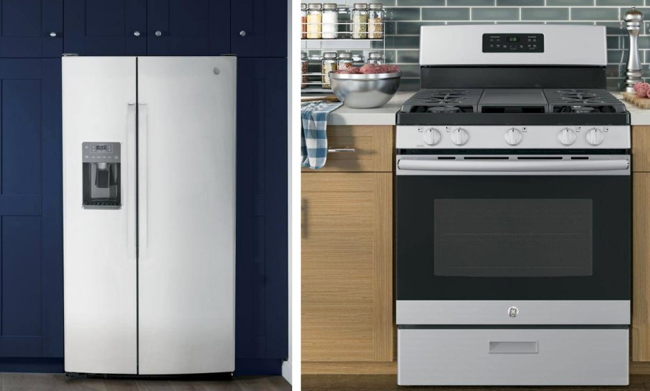 GE stainless steel fridge and range