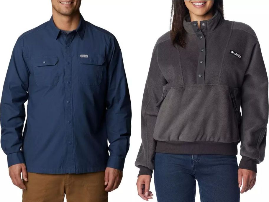 Stock images of a man and a woman wearing Columbia tops