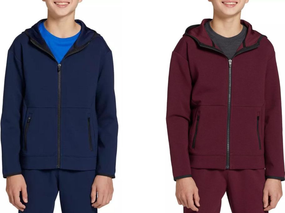 Stock images of two boys wearing DSG full-zip hoodies