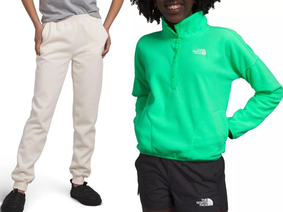 Stock images of kids wearing The North face joggers and fleece pullover