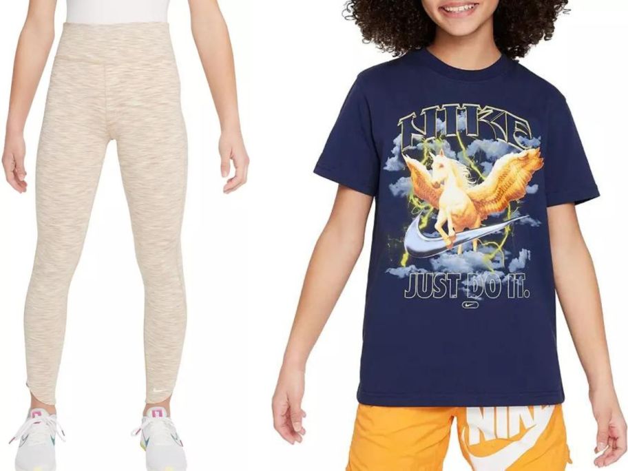 Stock images of kids wearing Nike leggings and a Nike T-Shirt