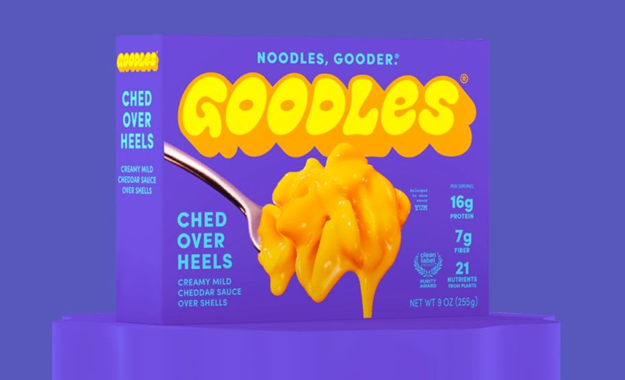 goodles ched over heels mac and cheese box stock image