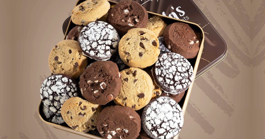 assortment of cookies in square tin