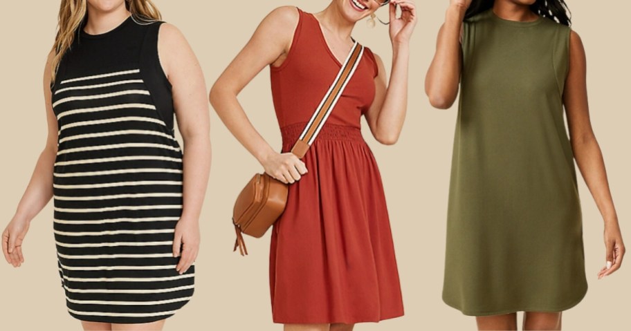 women wearing different colors and styles of sleeveless dresses