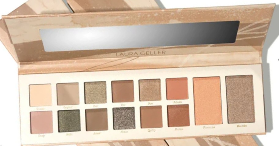 Laura Geller palette with earth tone eyeshadows, blushes and highlighter