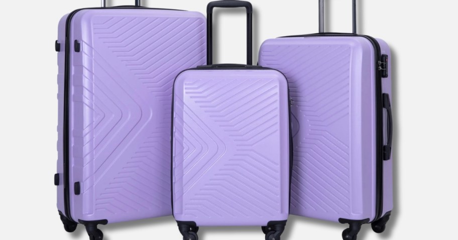 3 piece hardsided luggage set in light purple