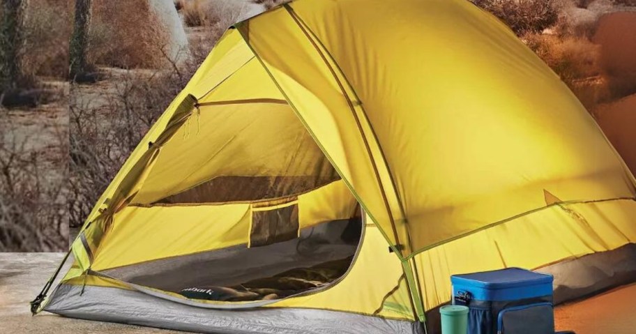 yellow A frame 2-person camping tent