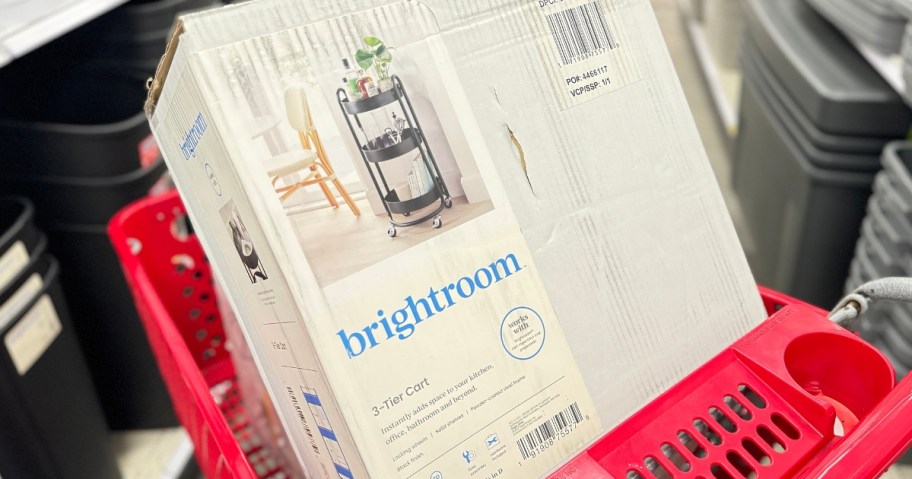 Brightroom 3-Tier Round Metal Utility Cart in box in Target cart