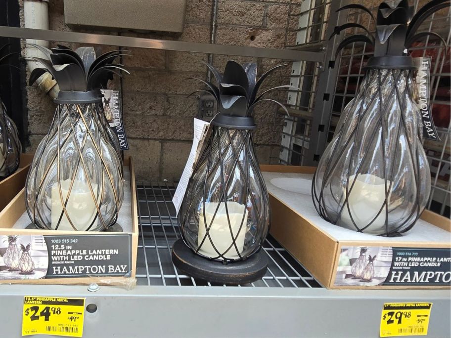 Hampton Bay Aged Bronze LED Candle Pineapple Lantern 