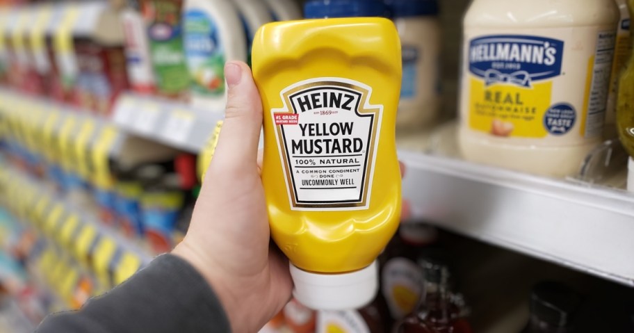 bottle of heinz yellow mustard in store