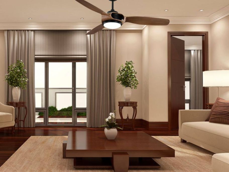 Home Decorators Collection Sedgewood 60" Color Changing Ceiling Fan in a living room