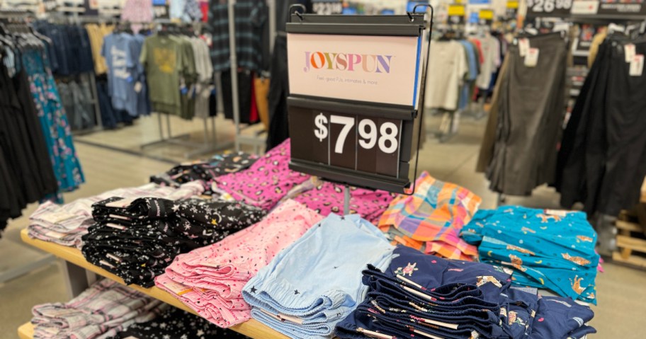 pajama shorts on display table at Walmart