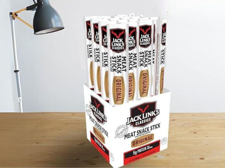 Jack Link's Original Meat Sticks 0.8oz 20-Pack in box on table