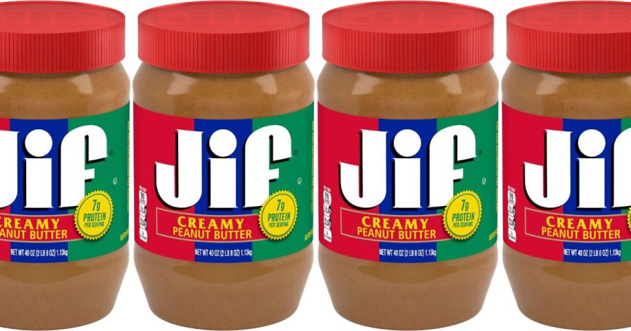stock images of 4 40oz jars of Jif creamy peanut butter
