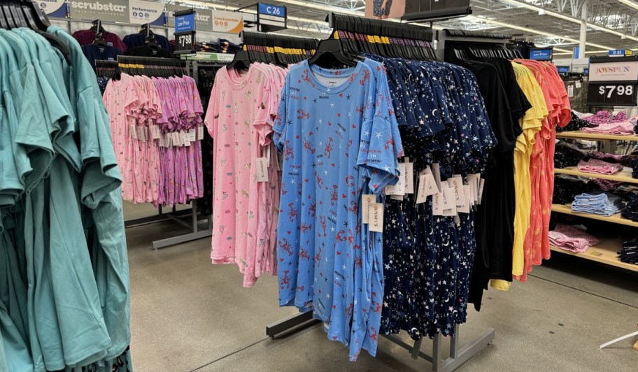 joyspun nightgowns hanging in store